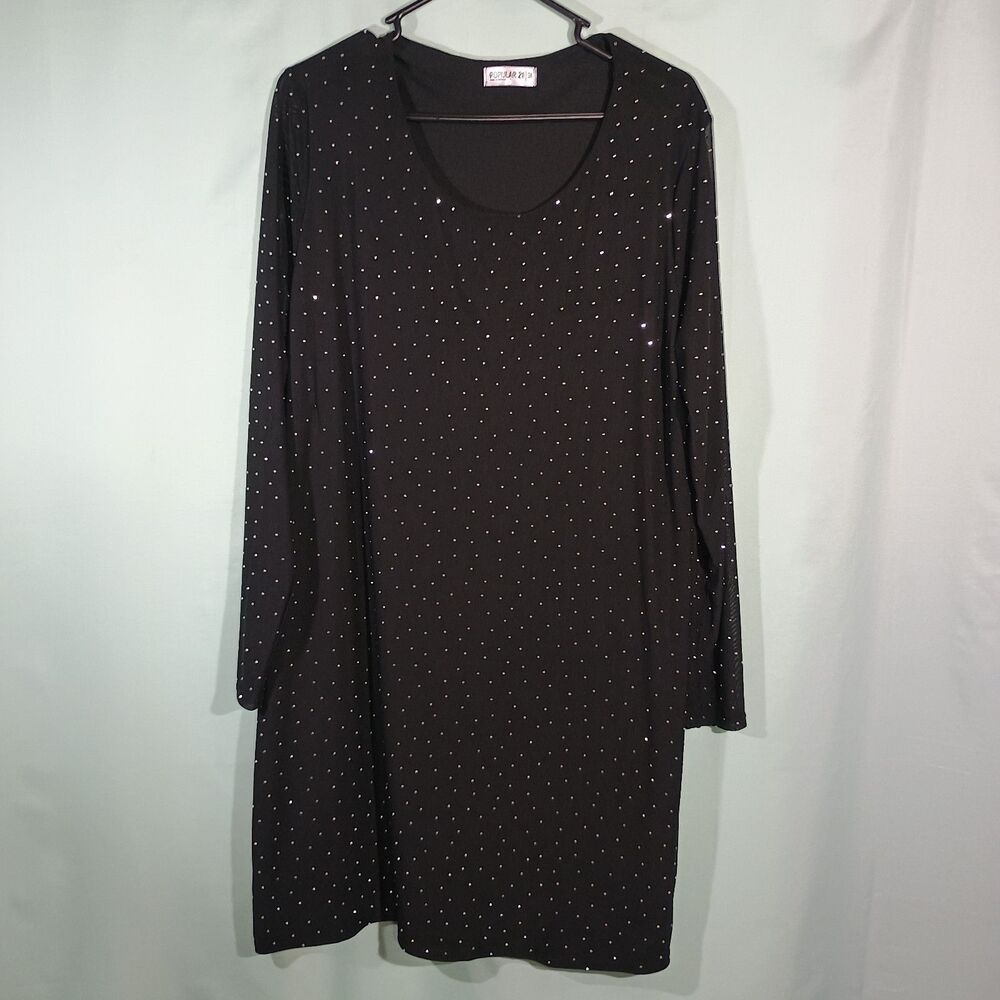 Black Rhinestone Dress Long Sleeve Sparkly Mini Dress Shift Party Dress